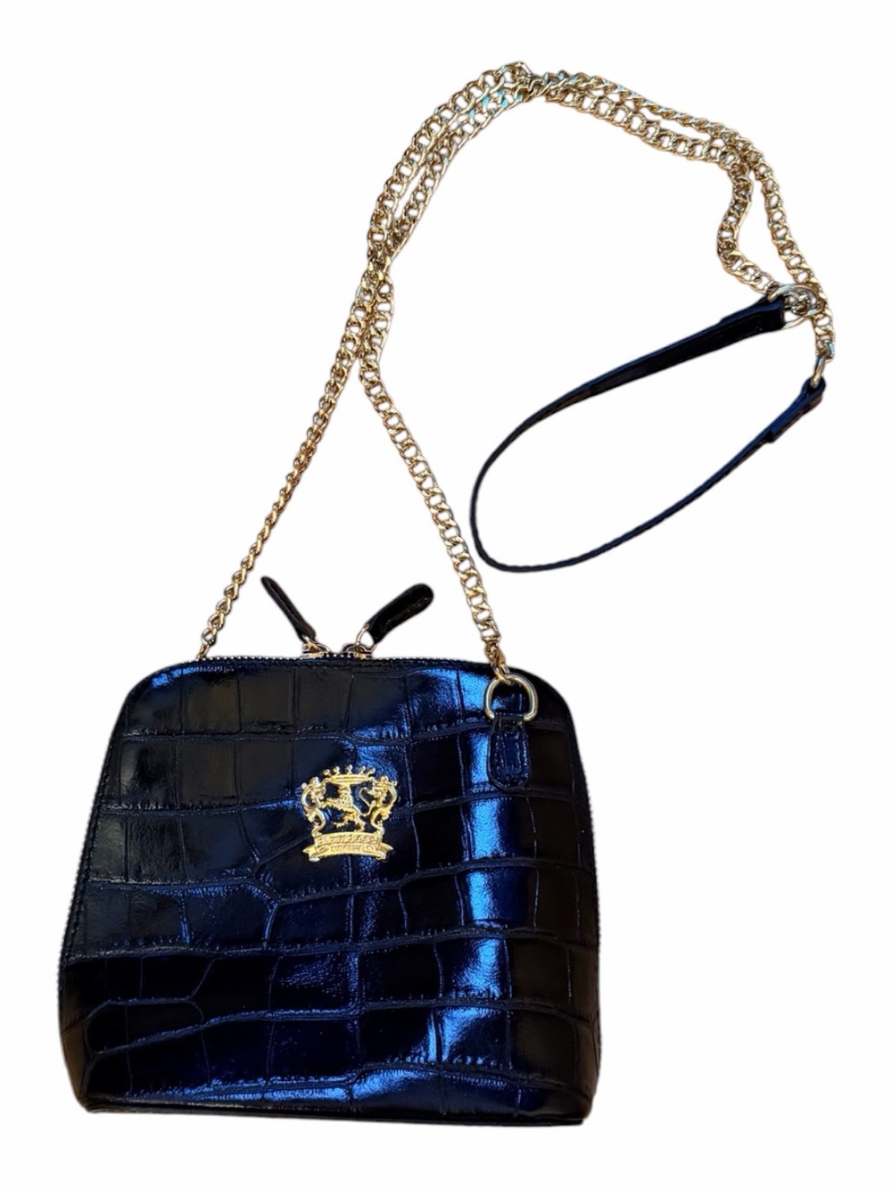 Pratesi Volterra King Crossbody Croco Embossed Black Leather Gold Chain - Picture 12 of 13